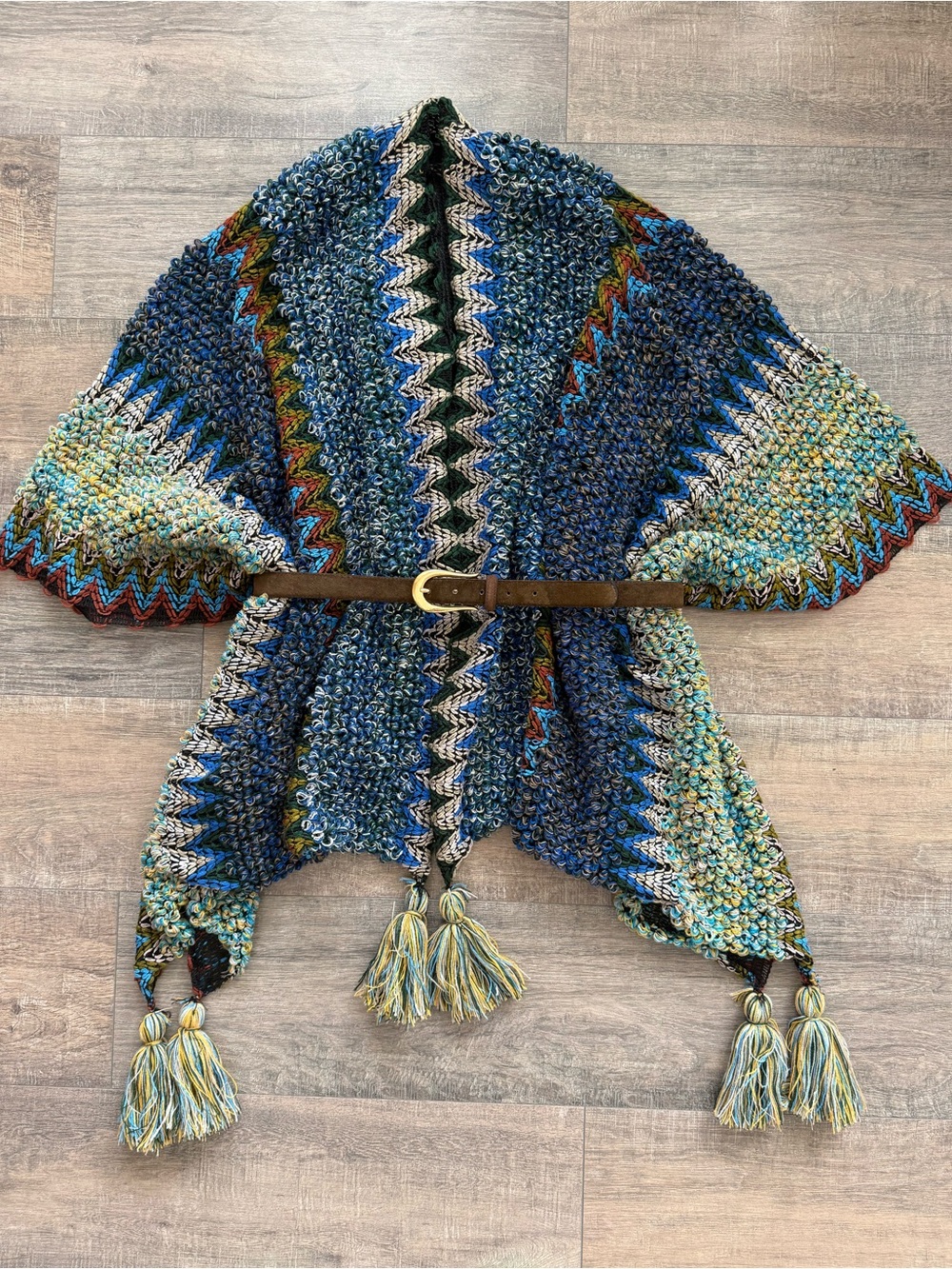Boho Chic Knit Chevron Poncho Cape / Mini Dress